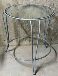 Modern Grey/ White Speckled Metal Round Glass Top Side Table