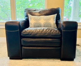 Faux Brown Leather Chair With Decorative Pillow 2 Of 2