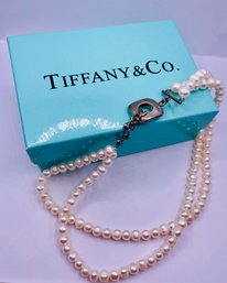 Tiffany & Co. Double Strand Pearl Necklace W Sterling Toggle Clasp