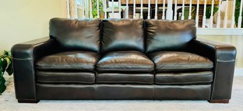 Faux Brown Leather Three Seat Sofa