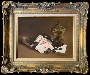 Original Roberto Lupetti Playing Cards And Pipe Oil Painting