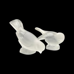 Vintage French Frosted Crystal Sparrow Bird And Lalique Moineau Coquet, Frosted Bird