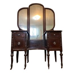 Antique Solid Wooden Tri-folding Mirror Vanity