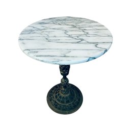 Vintage Marble Small Side Table With Brass Base