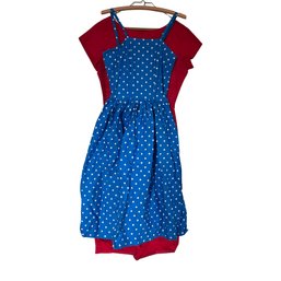 Blue Polka Dot Dress And Red Lace Layered Dress