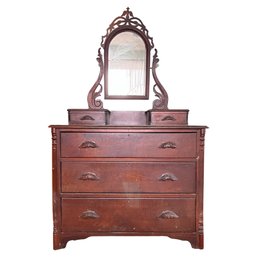 Antique Wood Dresser With Mirror