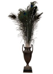 Bronze Finish Vase With Peacock Accents