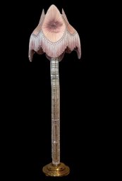 Vintage Pink Meyda Fabric And Fringe Floor Lamp With Clear Stand