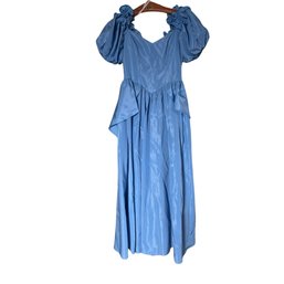 1980s Light Blue Ruffle Puff Sleeve Dress