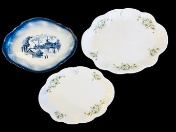 Trio Of Homer Laughlin And Flow Blue Trays