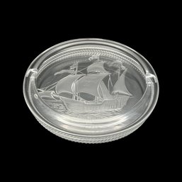 Lalique France Sailing Ship Frosted Crystal Ashtray