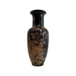 Shibata Toyo Porcelain Vase, Black Gold Chrysanthemum Dragonfly - Japan