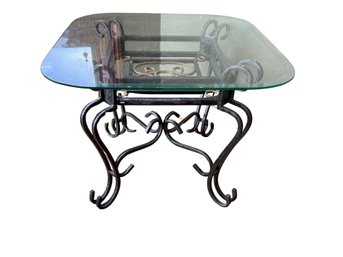 Glass Top Accent Table With Metal Base