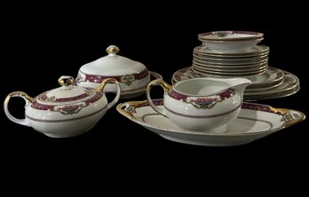 Vintage Czechoslovakia Royal Ivory And Burgundy China Set