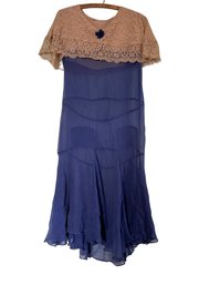Vintage Navy Blue Sheer Dress With Lace Overlay