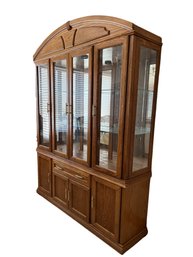 Large Wooden Hutch With Glass Shelves And Lower Storage