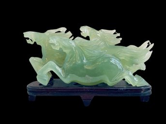 Vintage Jade Natural Icy Semitransparent Glass Jadeite Carved Galloping Horses