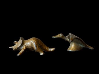Vintage SRG Bronze Miniature Triceratops And Pterodactyl
