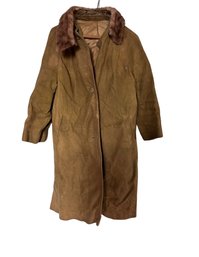 Vintage Suede Trench Coat With Fur Collar Lining