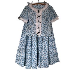 Vintage Blue Floral Short Sleeve Top And Long Skirt