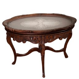 Small Oval Wooden Coffee Table With Glass Top