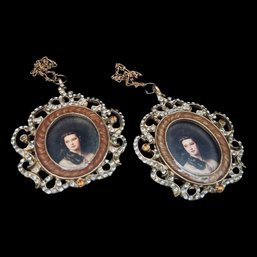 Pair Of Vintage Miniature Wall Hanging Portraits