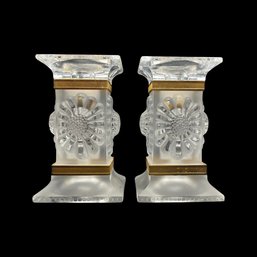 Lalique Crystal Pair Paquerettes Deco Candlesticks