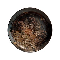 Shibata Toyo Porcelain Plate, Black Gold Chrysanthemum - Japan