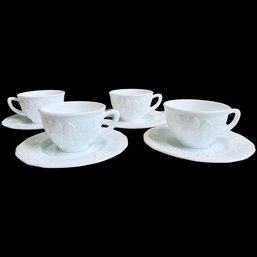 White Milk Glass Tea Cups And Saucers