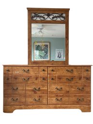 Large Wooden Dresser With Attached Mirror