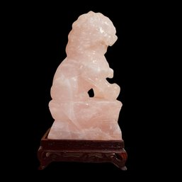 Chinese Rose Quarts Lion With Base