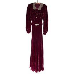 Vintage Victorian Cranberry Velvet Dress