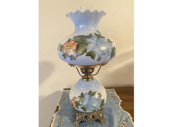 Fenton Style Hand Painted Glass Lamp