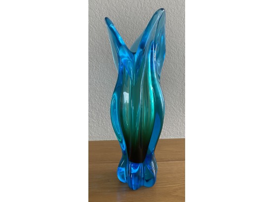 Czech Republic Blue To Green Tulip Bohemian Glass Vase