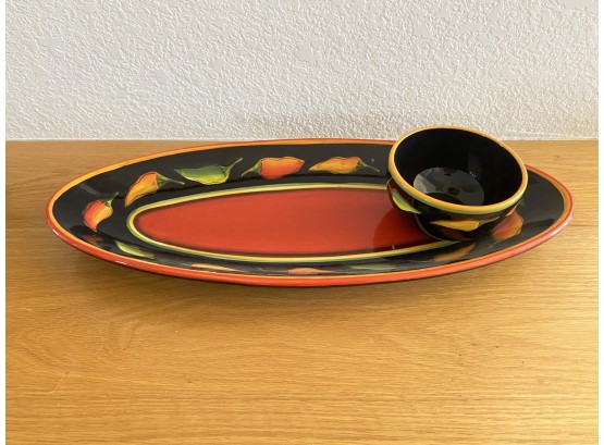 Clay Art Jalapeño Design Chip Tray & Queso Bowl