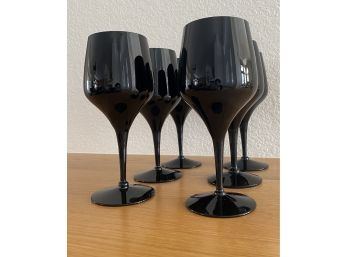 Set Of 6 Black Ruby Stemmed Wine Glasses