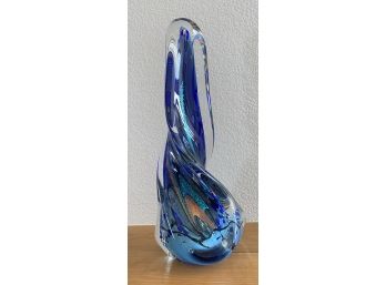Rare! Large Rollin Karg Signed Dichroic Twist Art Glass Sculpture 18in