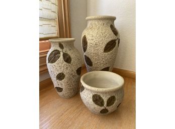 Lot Of 3 Vases-Leaf Print