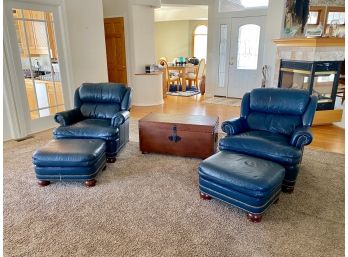 Pair Of Hancock & Moore Genuine Leather Reclining Chairs With Ottoman