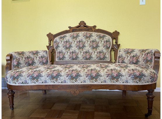 A Fabulous Victorian Eastlake Setee With Ornate Floral Upholstery