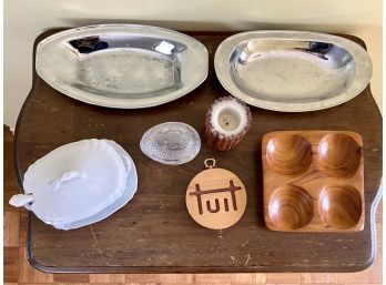 Lot Of Miscellaneous Kitchen Ware Including Teak Nut Bowl And Johnson & Bros Lidded Gravy Dish