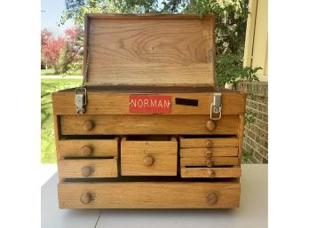 Vintage Wood Machinist Chest With Key