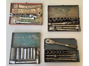 Lot Of 4 Boxes Of Socket Wrenches Including Walden Worcester, Husky And Thorsen