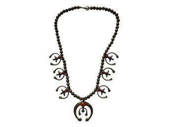 Sandcast Navajo Old Pawn Squash Blossom Necklace With Hands Of Friendship-