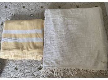 Two Blankets Including Bates And Yellow Striped Camp Blanket -