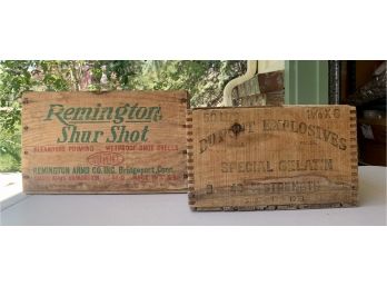 Lot Of 2 Vintage Wood Crates- Dupont Explosives  & Remington Shur Shot