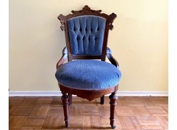 Victorian Eastlake Parlor Chair With Blue Upholstery