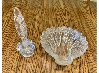 Glass Trinket Tray And Ornate Perfume Bottle
