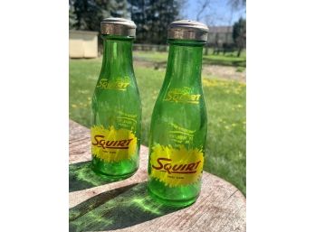 Vintage Squirt Green Glass Salt And Pepper Shakers