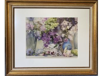 A Nicely Framed And Matted Still Life Photgraph And Pansy Flowers In Decorative Vases Pencil Signed Bedford